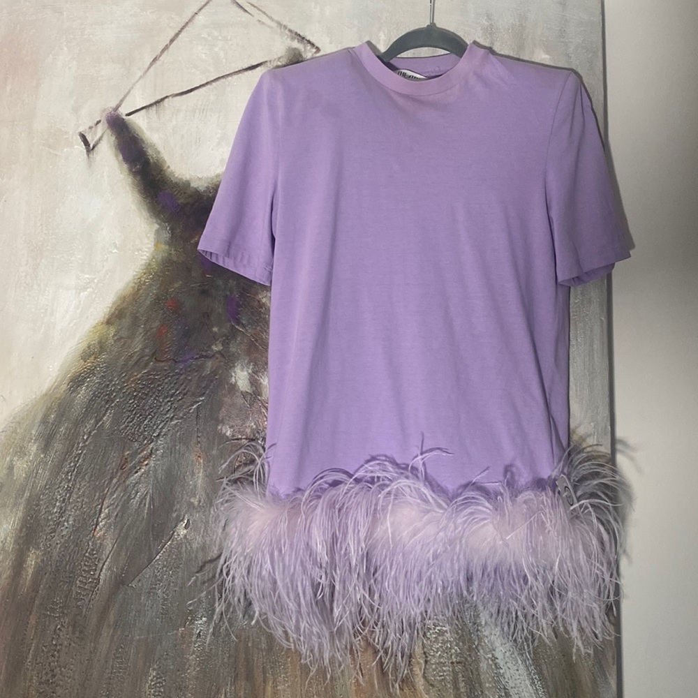 The Attico Ostrich Feather Trimmed Cotton Mini Dress